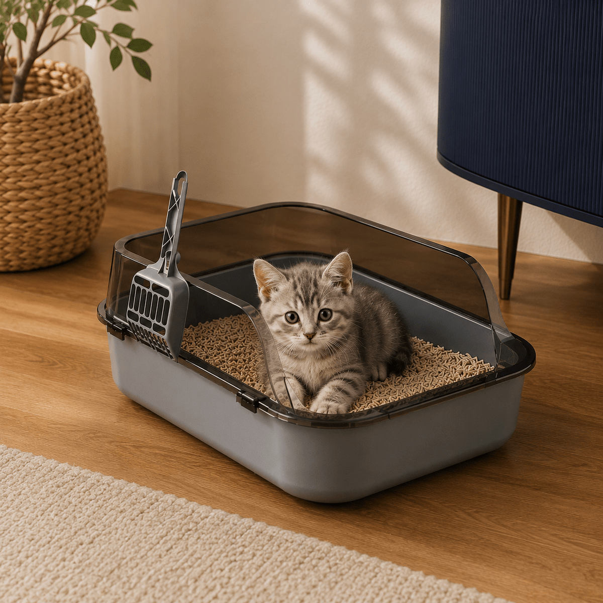 High Side Cat Litter Box with Scoop - Coco & Harley - Pet Care > Cat Supplies > Cat Litter - V178-62227