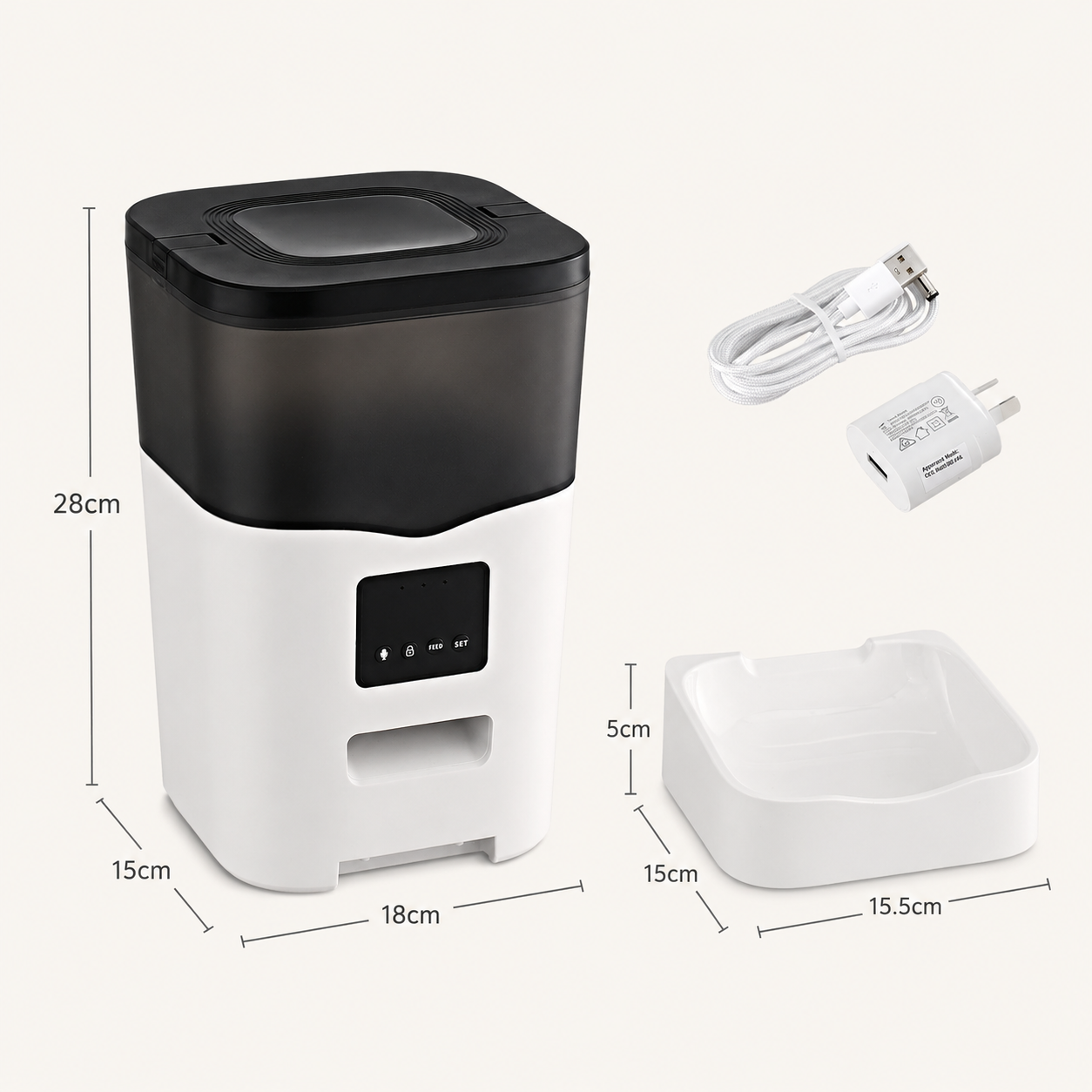 i.Pet Smart Pet Feeder with power cords and measurements