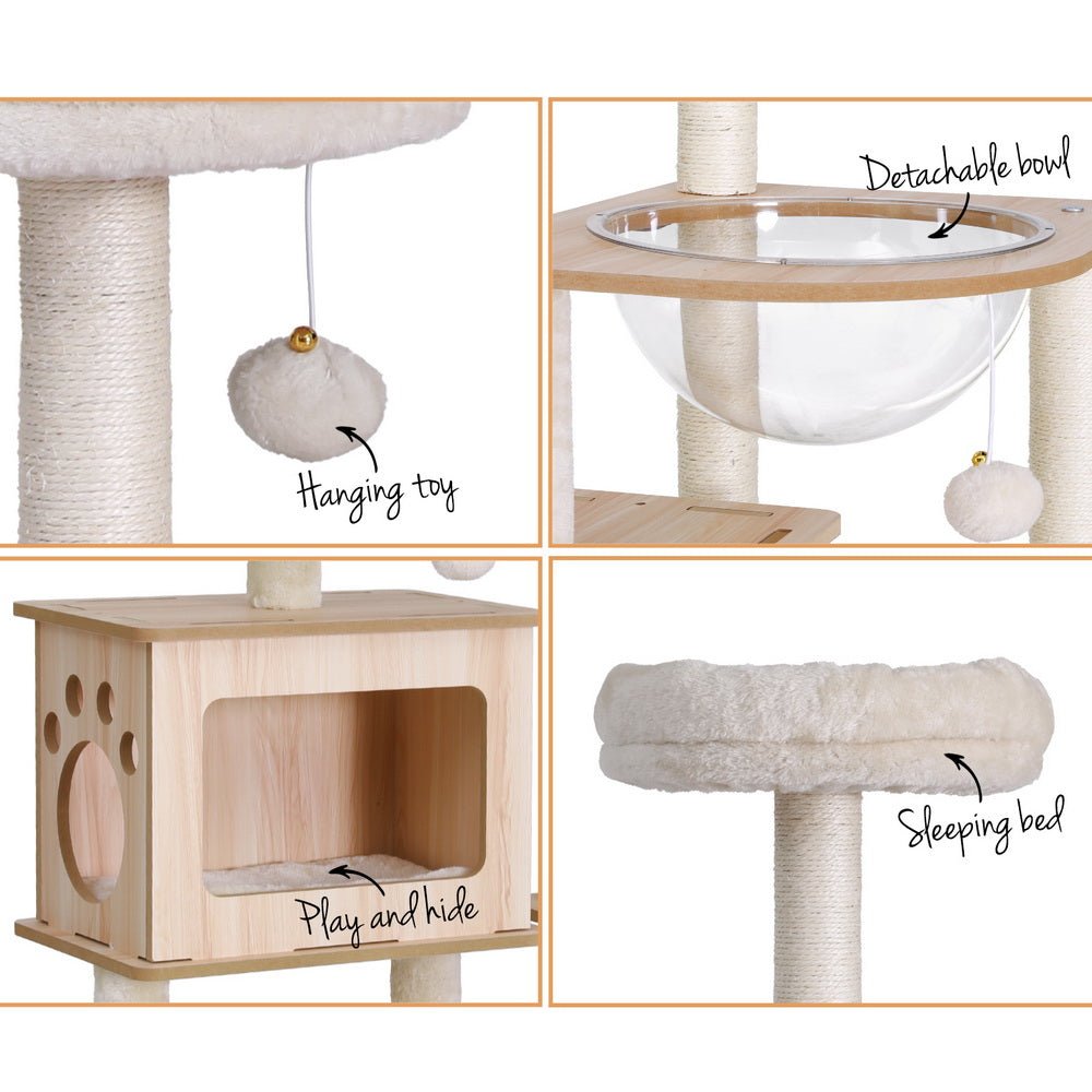 i.Pet Cat Tree Tower Beige 142cm - Coco & Harley - Pet Care > Cat Supplies > Cat Furniture - PET-CAT-WOOD142-BE