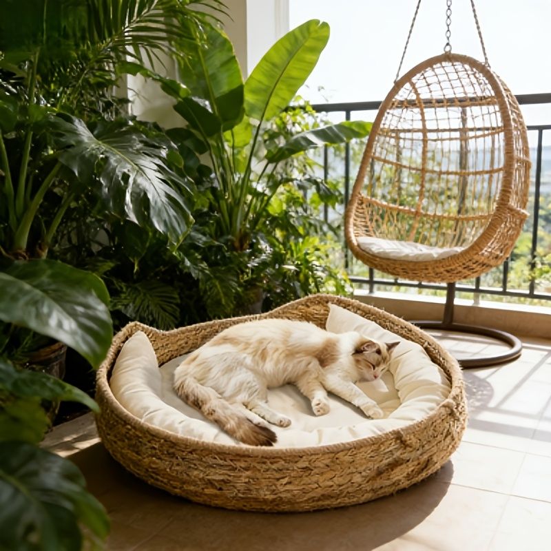 Round Woven Cat Bed