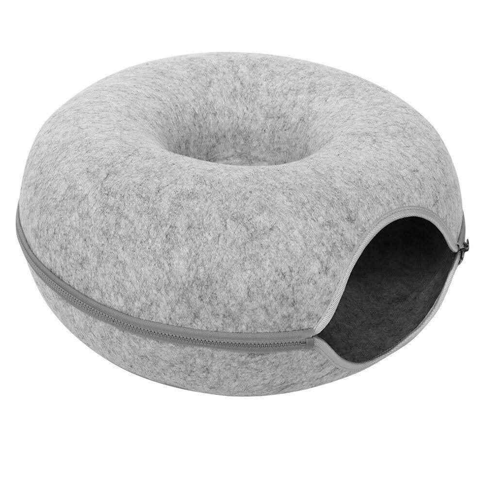 Felt Cat Tunnel Bed Donut Cave Nest for Kittens and Small Pets 50x30cm - Dark Grey
