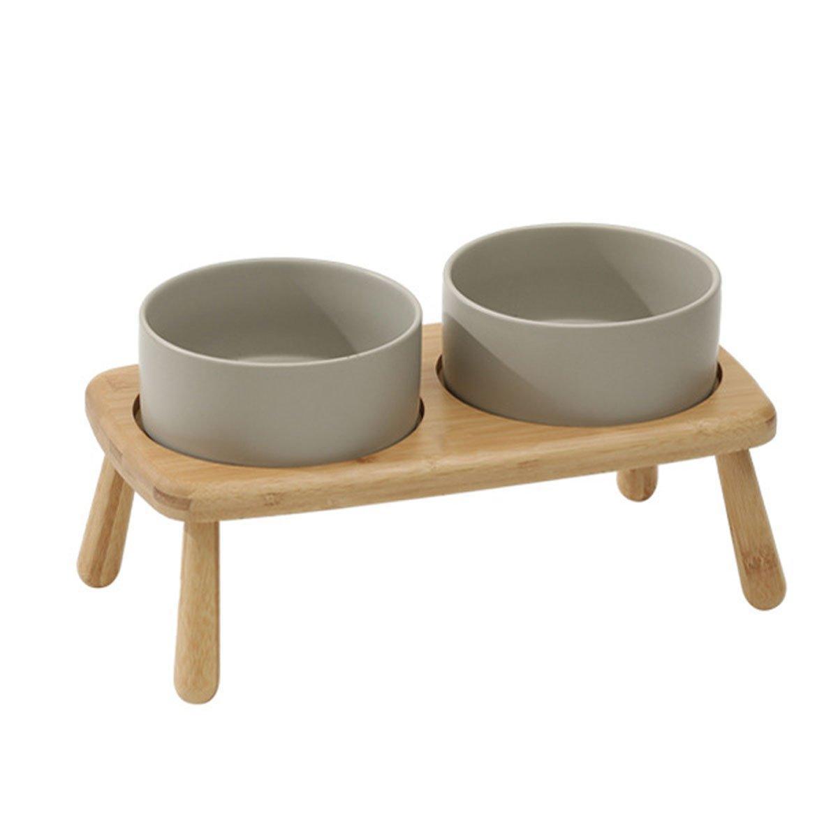 Ceramic Elevated Double Bowl - Grey