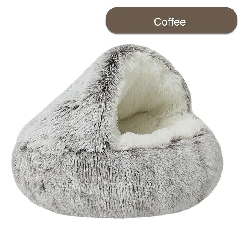 Fluffy pet cave in coffee color on a white background