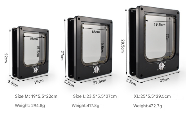 Size M White 4-Way Locking Pet Flap Door for Cats and Small Dogs - Weatherproof Magnetic Cat Door