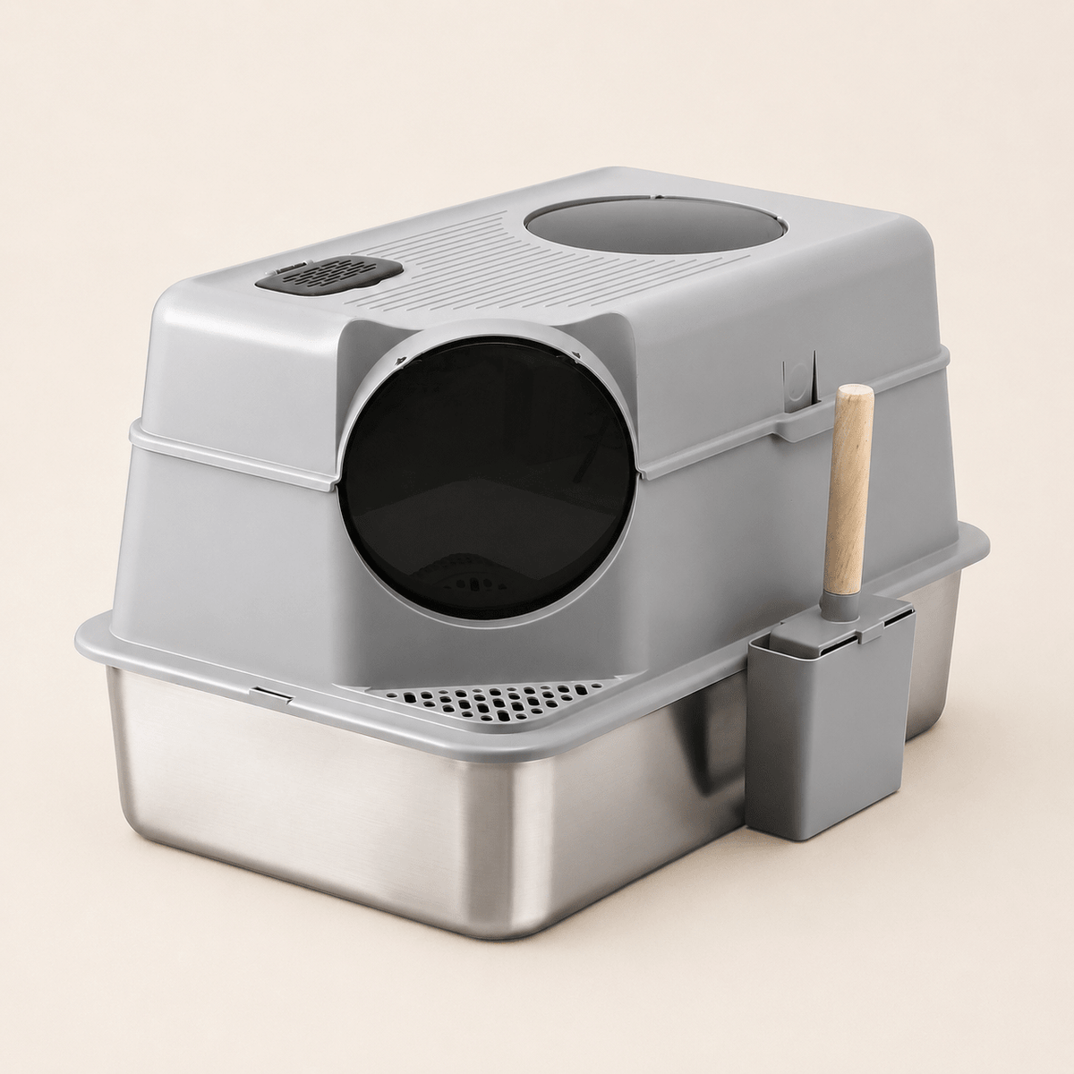 i.Pet Stainless Steel Enclosed Litter Box Set - Coco & Harley - Pet Care > Cat Supplies > Cat Litter - PET-CLB-STL-CV-LTGR