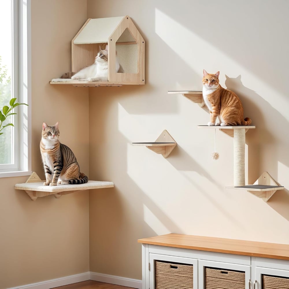 Wood Cat Wall Mounded Shelves