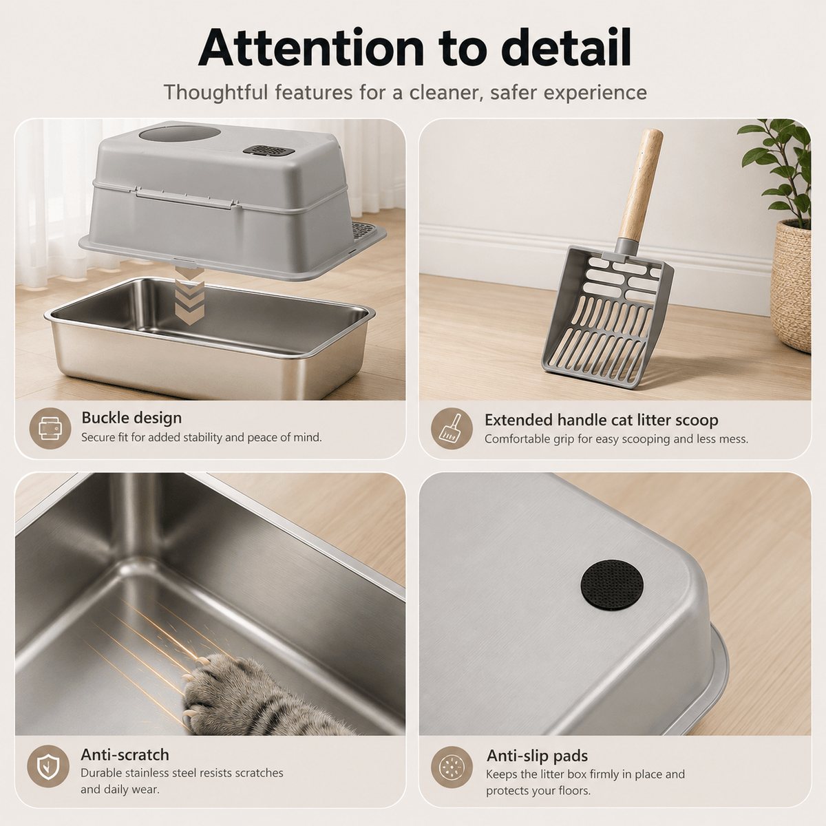 i.Pet Stainless Steel Enclosed Litter Box Set - Coco & Harley - Pet Care > Cat Supplies > Cat Litter - PET-CLB-STL-CV-LTGR