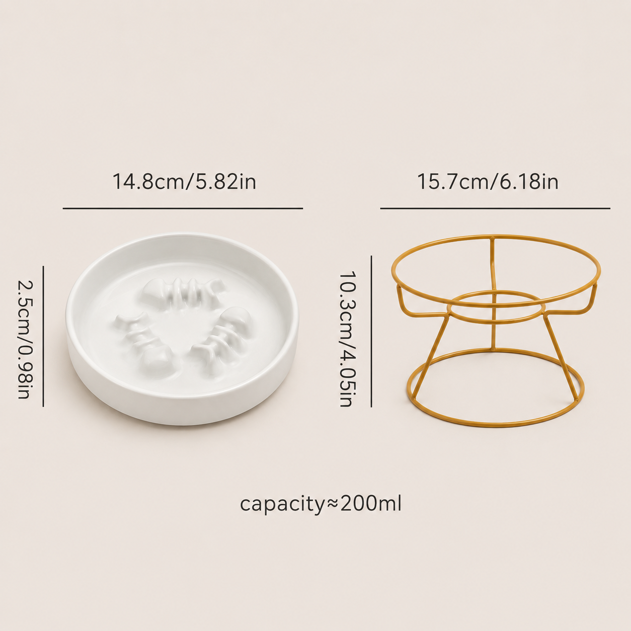 Cat feeding bowl and stand with dimensions and capacity