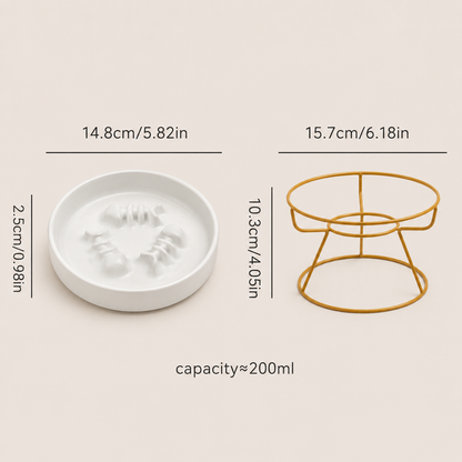 Cat feeding bowl and stand with dimensions and capacity