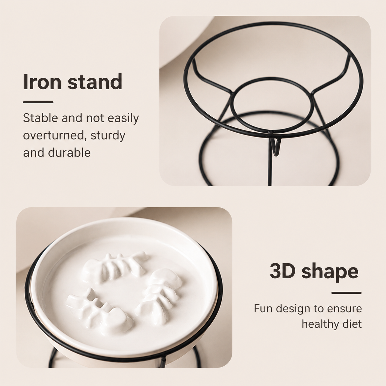 Ceramic Elevated Slow Feeding Cat Bowl with Stand 