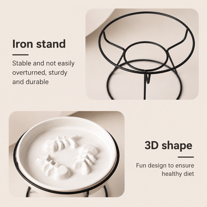 Ceramic Elevated Slow Feeding Cat Bowl with Stand 