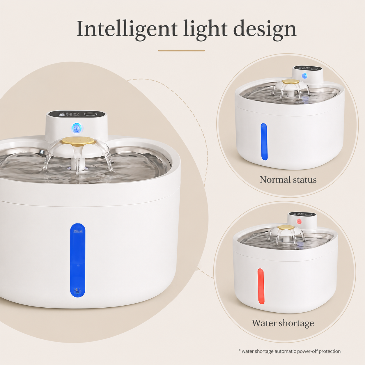 Automatic pet water fountain describing intelligent light design