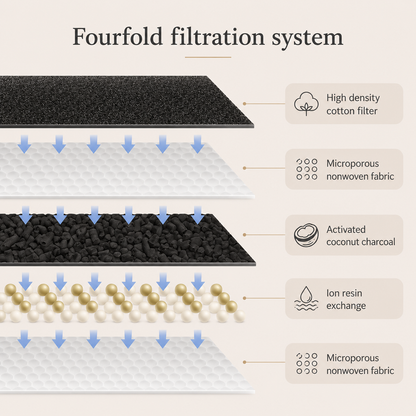 Image showing filtration system breakdown of the automatic pet water fountain