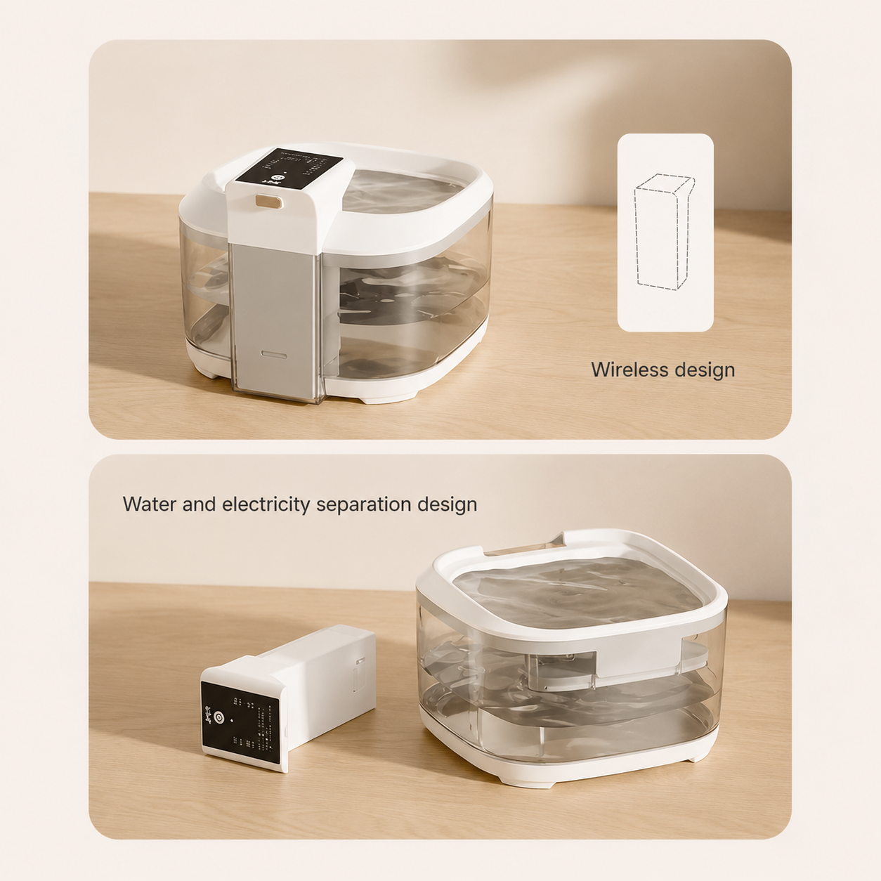 Pet water fountain describing its wireless design