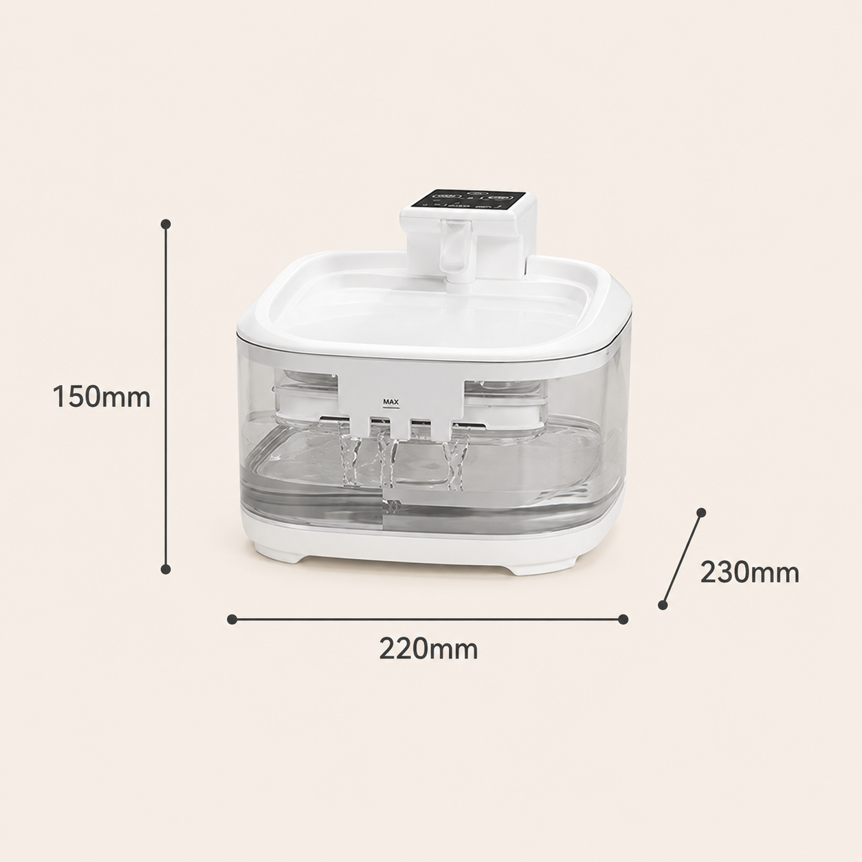 White Pet water fountain showing measurements