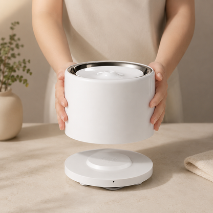 Person placing the PETKIT Eversweet 3 Pro - Wireless Smart Drinking Fountain - onto the base