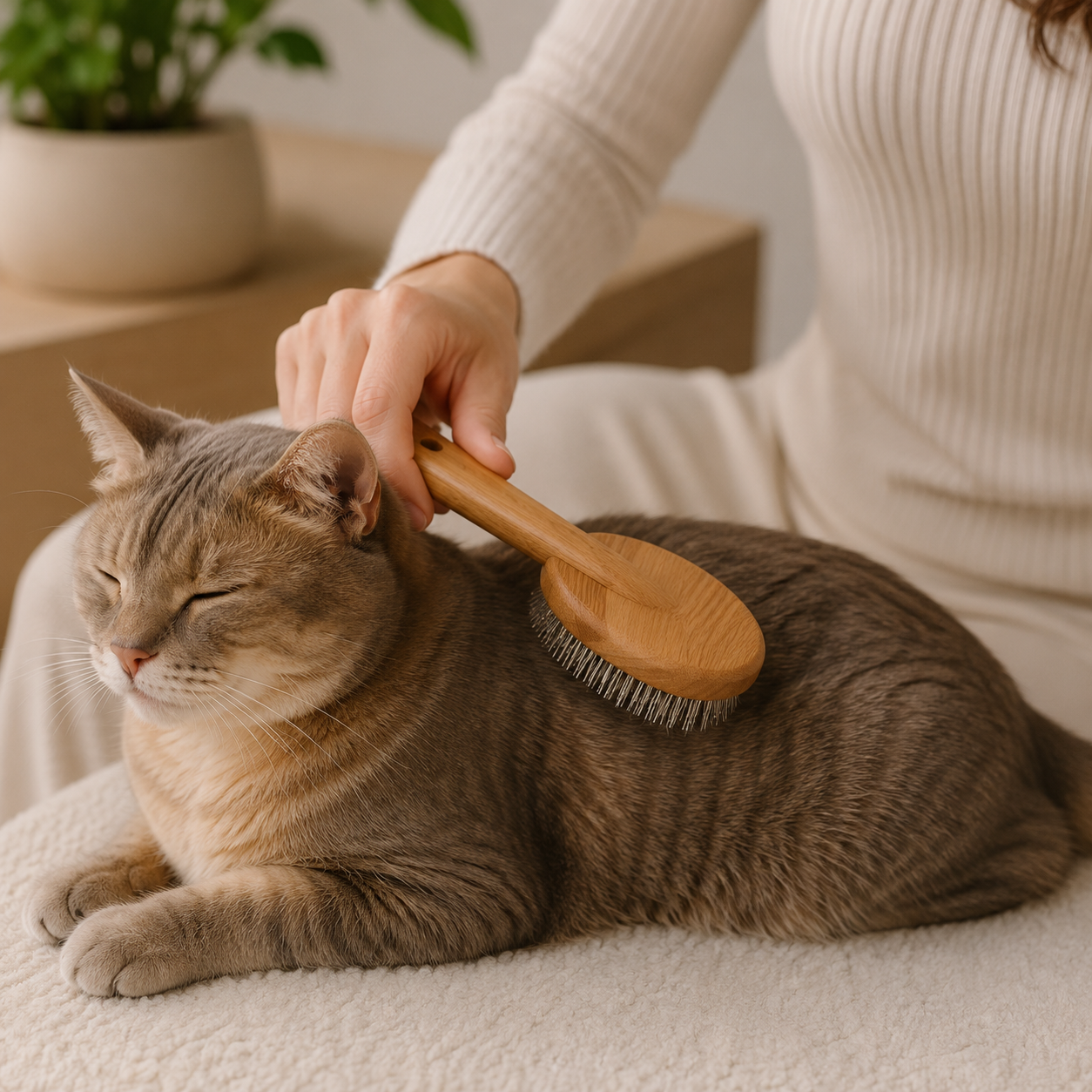 Cat being brushed with a Natural Bamboo Slicker Brush
