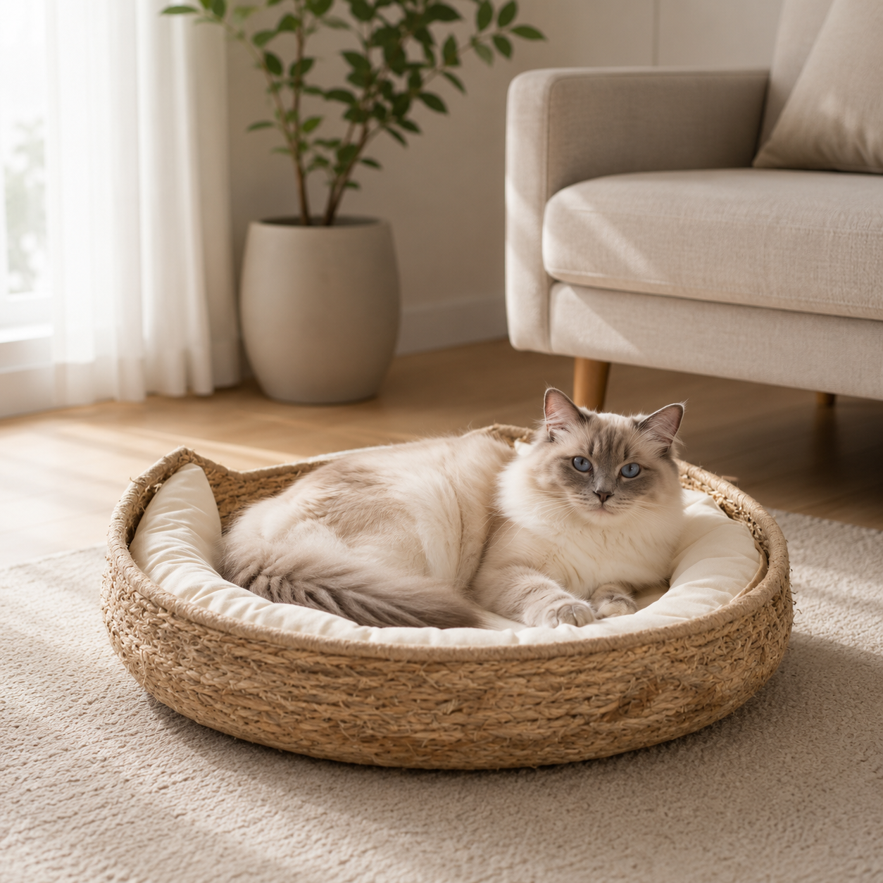 Round Woven Cat Bed
