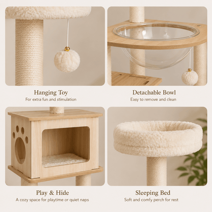 i.Pet Cat Tree Tower 142cm - Coco & Harley - Pet Care > Cat Supplies > Cat Furniture - PET-CAT-WOOD142-BE