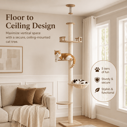 i.Pet Floor to Ceiling Cat Scratching Tree Beige 270cm - Coco & Harley - Pet Care > Cat Supplies > Cat Scratching Posts - PET-CAT-POLE-W-BE
