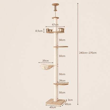i.Pet Floor to Ceiling Cat Scratching Tree Beige 270cm - Coco & Harley - Pet Care > Cat Supplies > Cat Scratching Posts - PET-CAT-POLE-W-BE