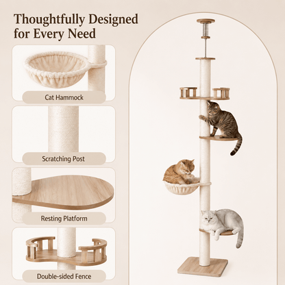i.Pet Floor to Ceiling Cat Scratching Tree Beige 270cm - Coco & Harley - Pet Care > Cat Supplies > Cat Scratching Posts - PET-CAT-POLE-W-BE