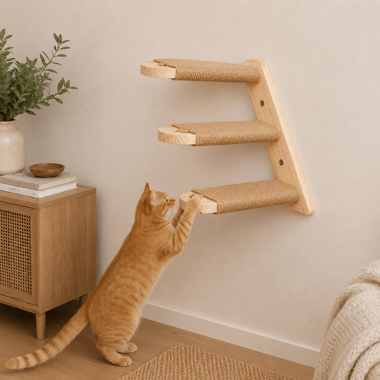 Solid Wood Wall-Mounted Cat Climbing Ladder - Coco & Harley - Pet Care > Cat Supplies > Cat Furniture - V888-ELOSUNG45580