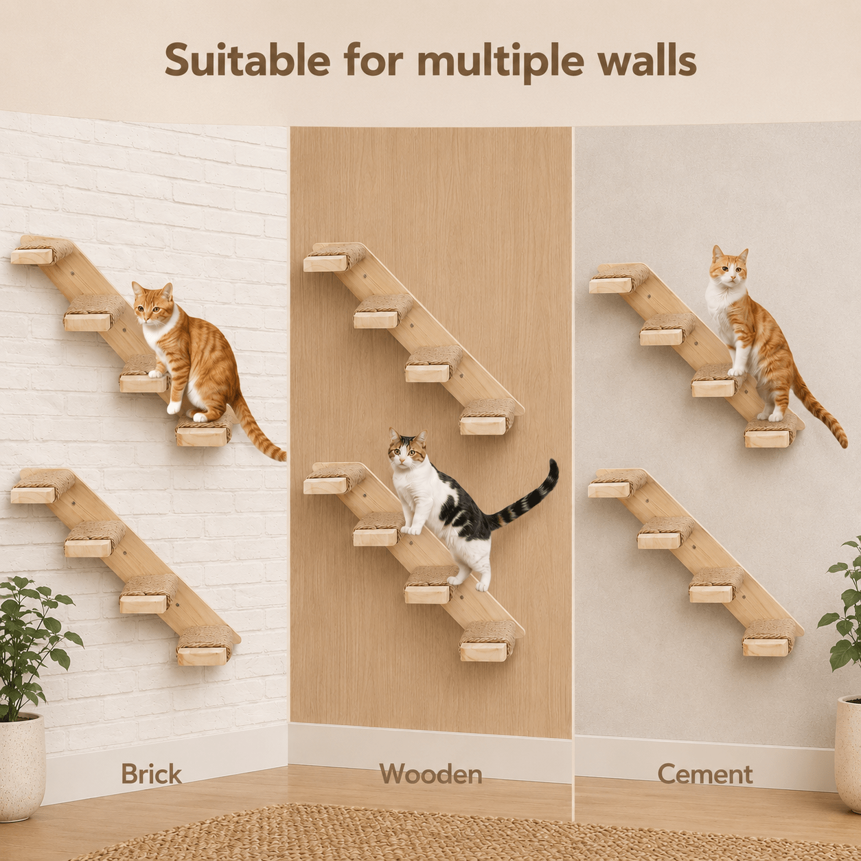 Solid Wood Wall-Mounted Cat Climbing Ladder - Coco & Harley - Pet Care > Cat Supplies > Cat Furniture - V888-ELOSUNG45581