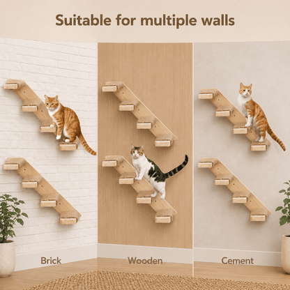 Solid Wood Wall-Mounted Cat Climbing Ladder - Coco & Harley - Pet Care > Cat Supplies > Cat Furniture - V888-ELOSUNG45581