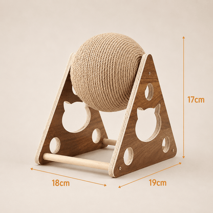 Wooden Cat Scratcher Toy with Rotating Sisal Ball - Coco & Harley - Pet Care > Cat Supplies > Cat Scratchers - V528-CATBALL-TRIANGLE-78945
