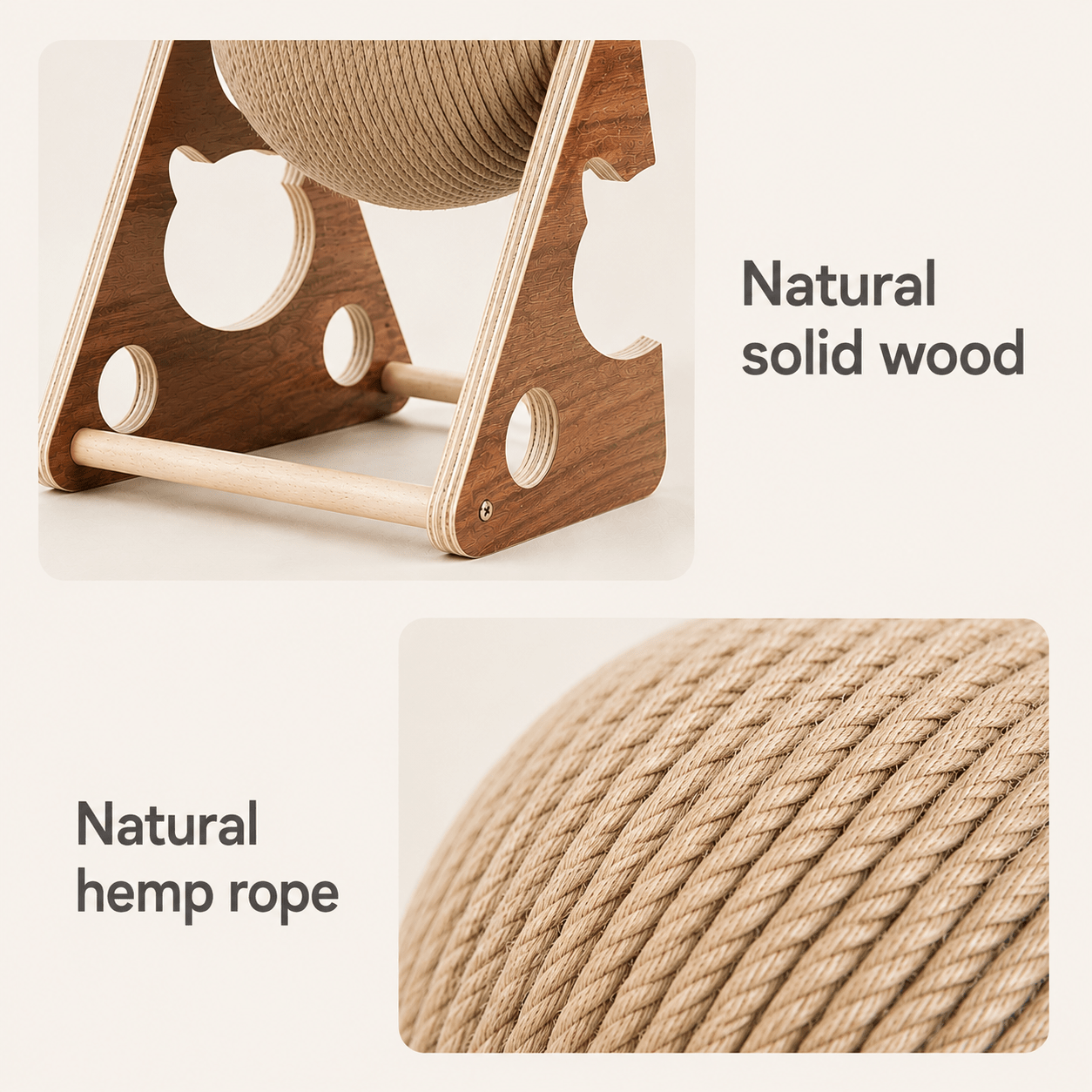 Wooden Cat Scratcher Toy with Rotating Sisal Ball - Coco & Harley - Pet Care > Cat Supplies > Cat Scratchers - V528-CATBALL-TRIANGLE-78945