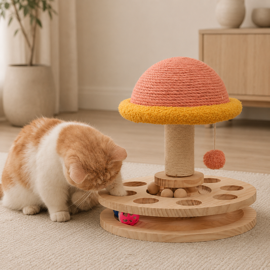 Interactive Cat Scratching Post with Ball Track
