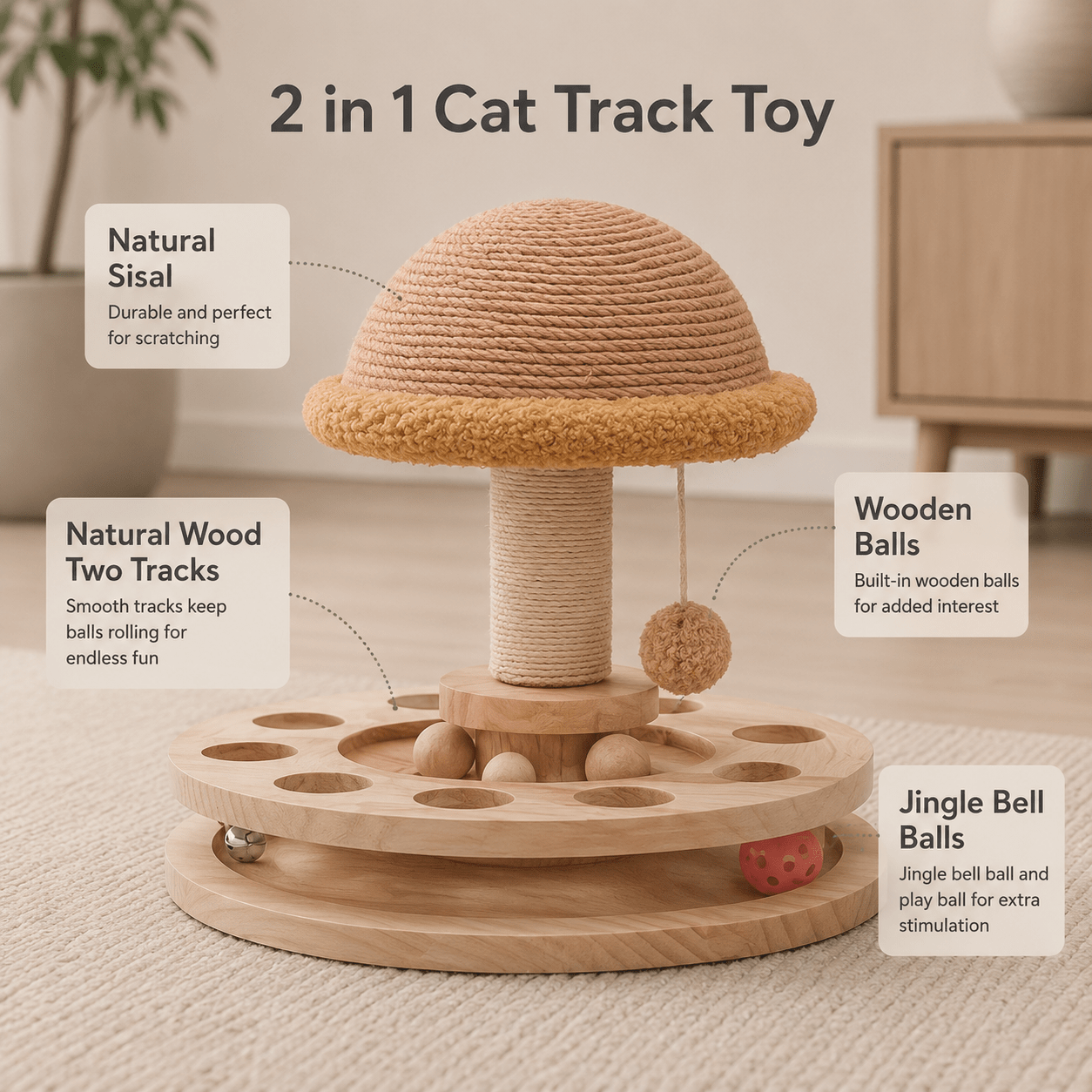 Interactive Cat Scratching Post with Ball Track - Coco & Harley - Pet Care > Toys > Cat Toys - V888-ELOSUNG13625