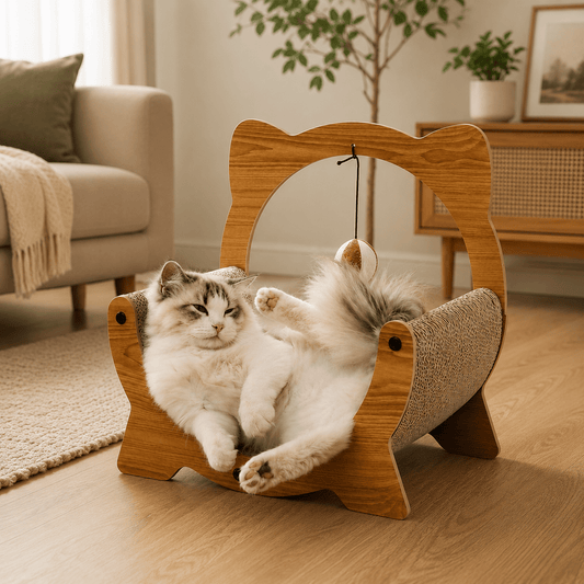 Wooden Cat Cradle & Scratch Board with Hanging Toy - Coco & Harley - Pet Care > Cat Supplies > Cat Scratchers - V528-CAT-SOFA-MOON-804004