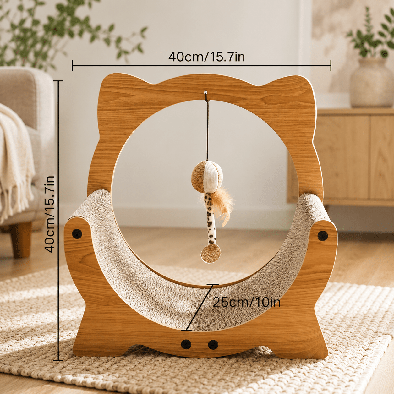 Wooden Cat Cradle & Scratch Board with Hanging Toy - Coco & Harley - Pet Care > Cat Supplies > Cat Scratchers - V528-CAT-SOFA-MOON-804004