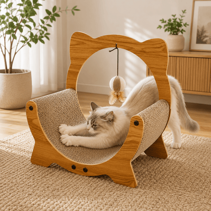 Wooden Cat Cradle & Scratch Board with Hanging Toy - Coco & Harley - Pet Care > Cat Supplies > Cat Scratchers - V528-CAT-SOFA-MOON-804004