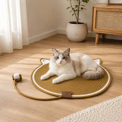 Durable Cat Scratching Mat with Attached Toy Ball