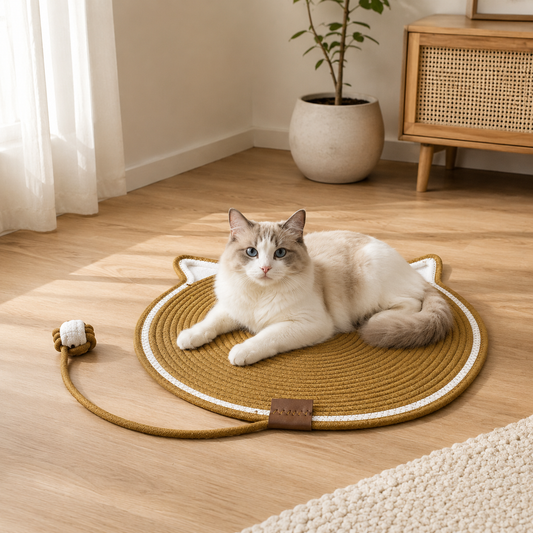 Durable Cat Scratching Mat with Attached Toy Ball