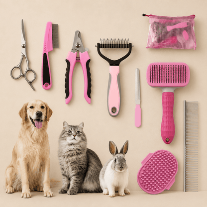 Professional 9-Piece Pet Grooming Kit - Coco & Harley - Pet Care > Cleaning & Maintenance > Pet Cleaning Supplies - V888-ELOSUNG32403