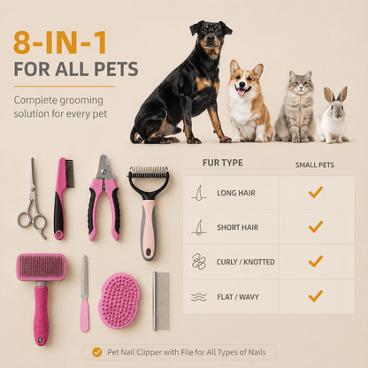 Professional 9-Piece Pet Grooming Kit - Coco & Harley - Pet Care > Cleaning & Maintenance > Pet Cleaning Supplies - V888-ELOSUNG32403