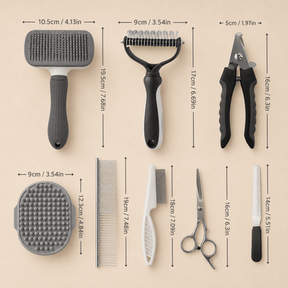 Professional 9-Piece Pet Grooming Kit - Coco & Harley - Pet Care > Cleaning & Maintenance > Pet Cleaning Supplies - V888-ELOSUNG32403