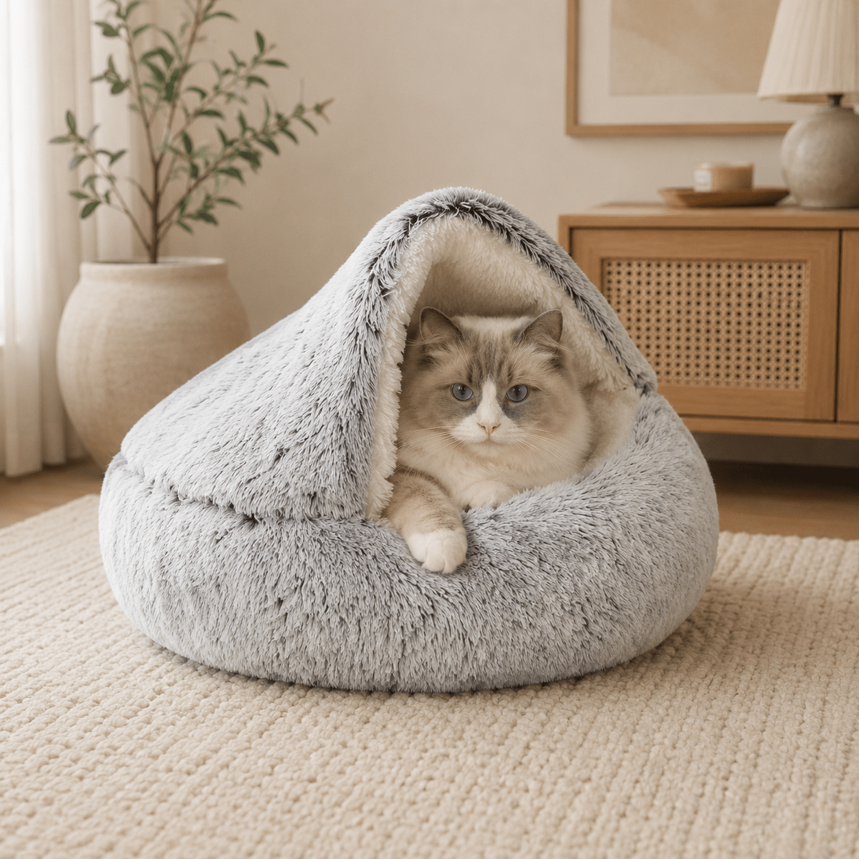 Cozy Plush Hooded Pet Bed - Coco & Harley - Pet Care > Cat Supplies > Cat Carriers & Crates - V888-ELOSUNG11037