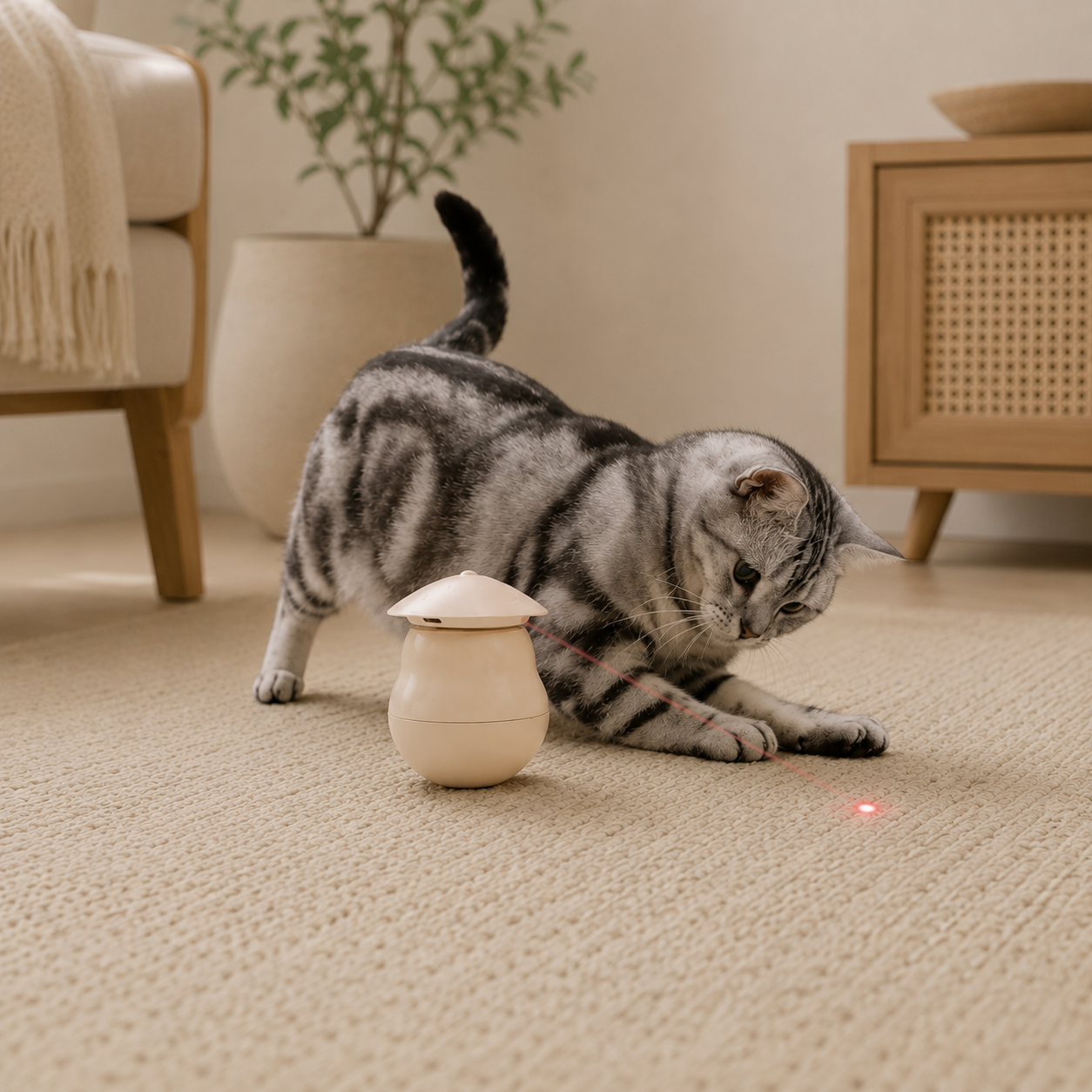 2-in-1 Laser Teaser & Self-Play Cat Tumbler Toy