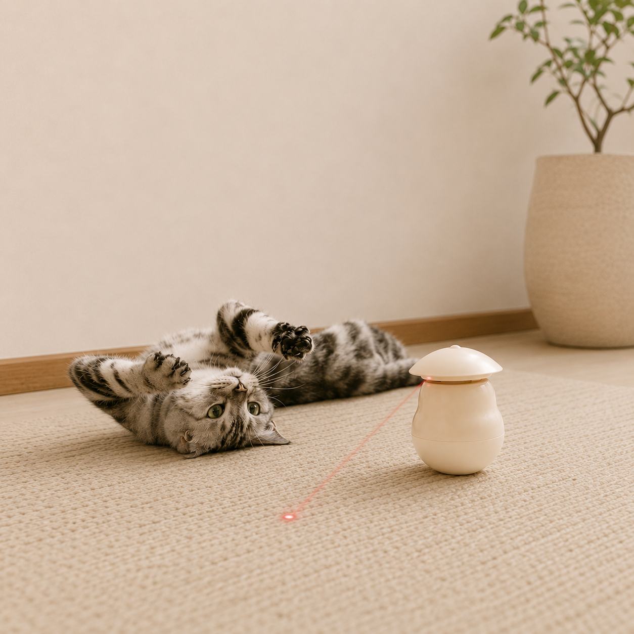 2-in-1 Laser Teaser & Self-Play Cat Tumbler Toy