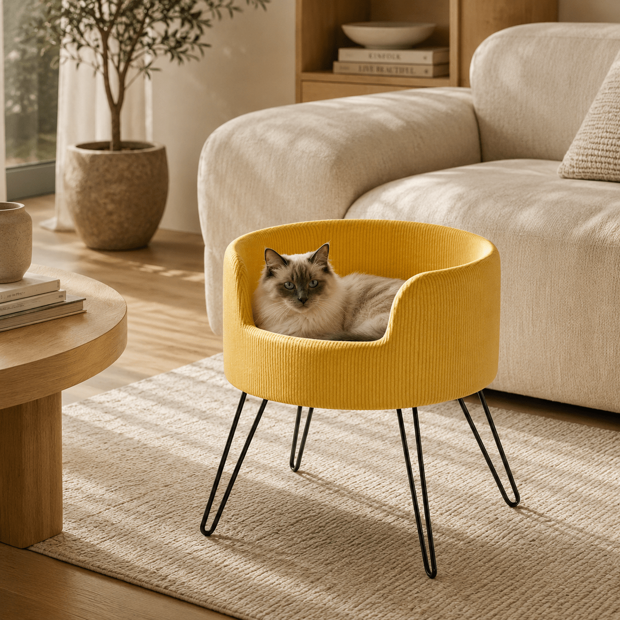 i.Pet Calming, Raised Cat Bed - Coco & Harley - Pet Care > Cat Supplies > Cat Furniture - PET-SBED-VEL-YE