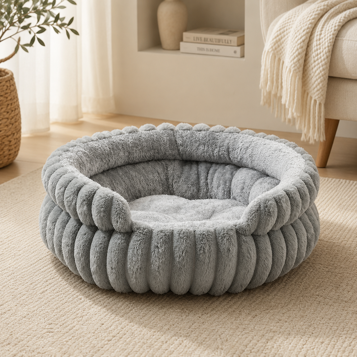 Plush Round Pet Bed for All Seasons