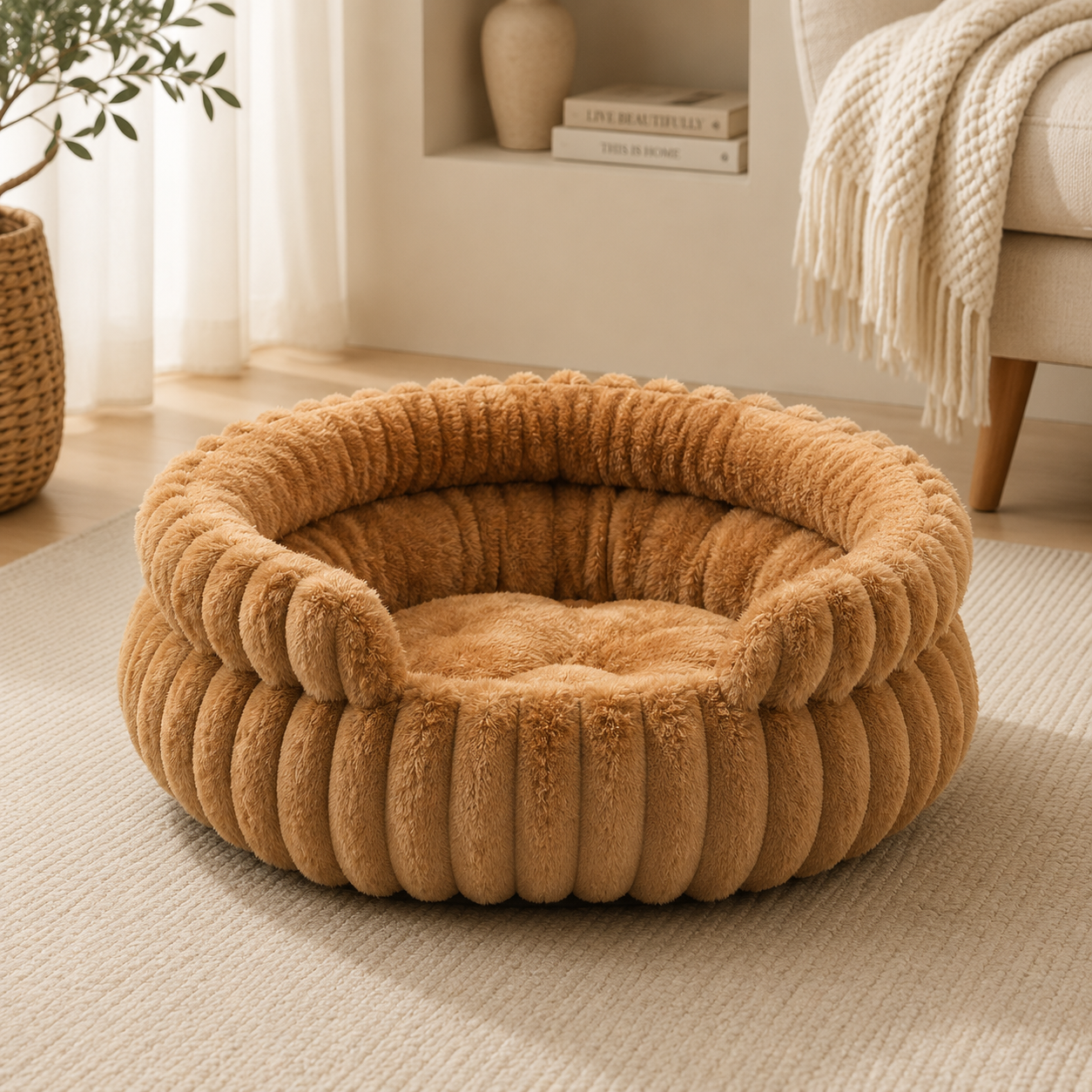 Plush Round Pet Bed for All Seasons