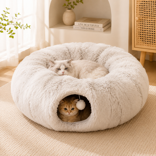 Luxury Plush Cat Bed with Hidden Tunnel