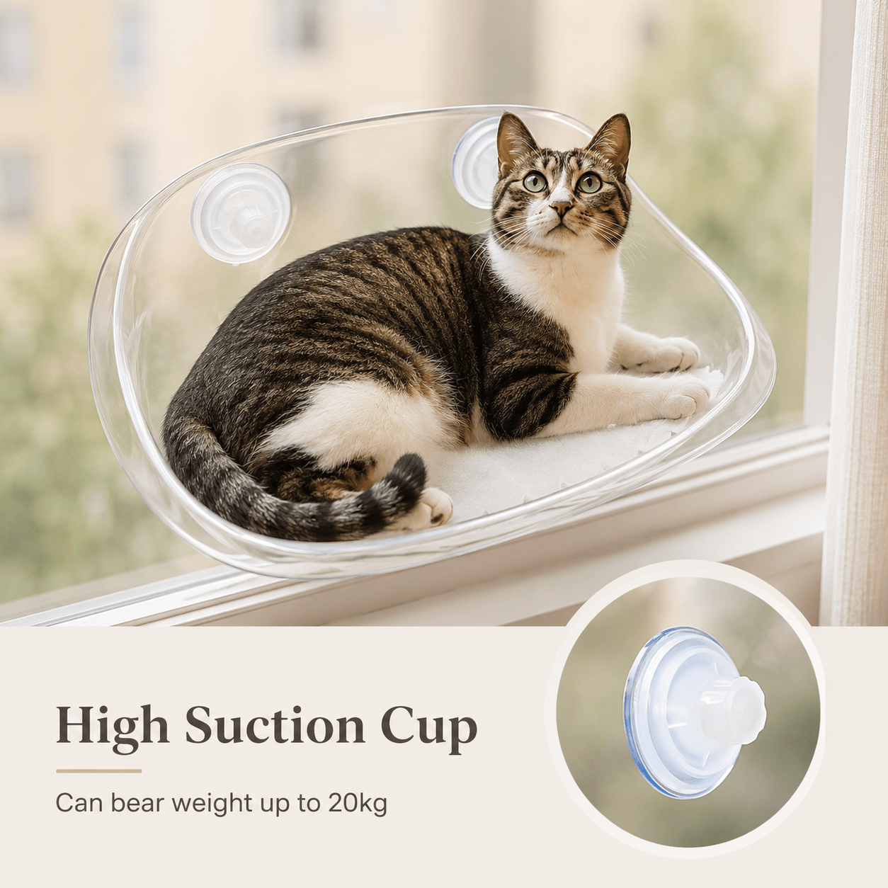Cat Clear Window Perch - Coco & Harley - Pet Care > Cat Supplies > Cat Furniture - V528-HAMMOCK-WHITE-479223
