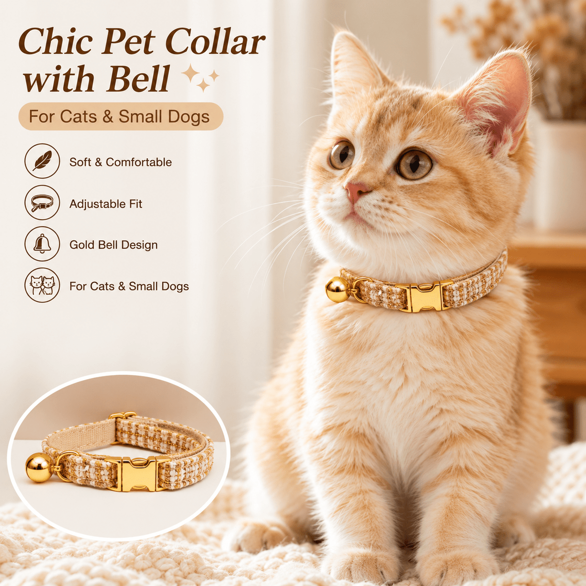 Tweed-Style Cat Collar with Bell - Coco & Harley - V888-ELOSUNG53949